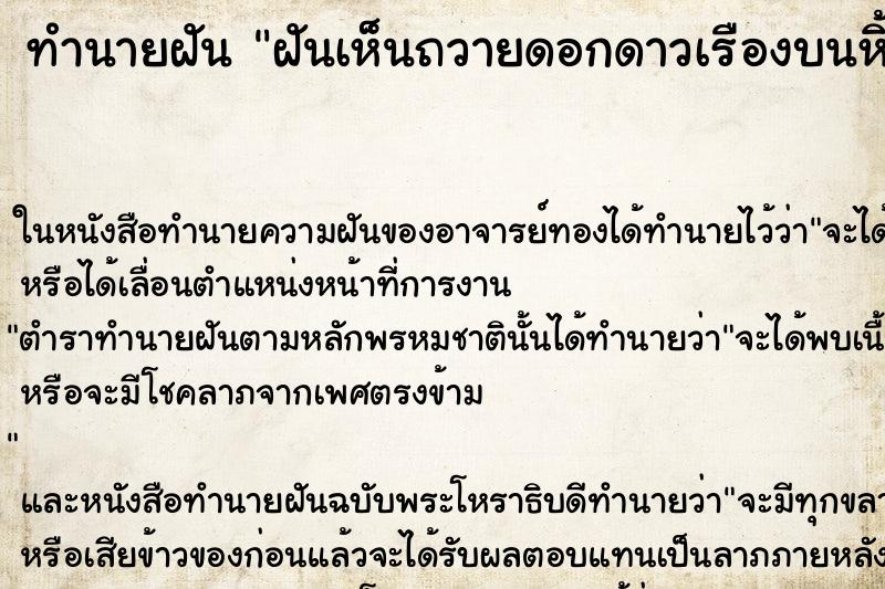 ทำนายฝันฝันเห็นถวายดอกดาวเรืองบนหิ้งพระคืน ทำนายฝันทำนายฝันฝันเห็นถวายดอกดาวเรืองบนหิ้งพระคืน